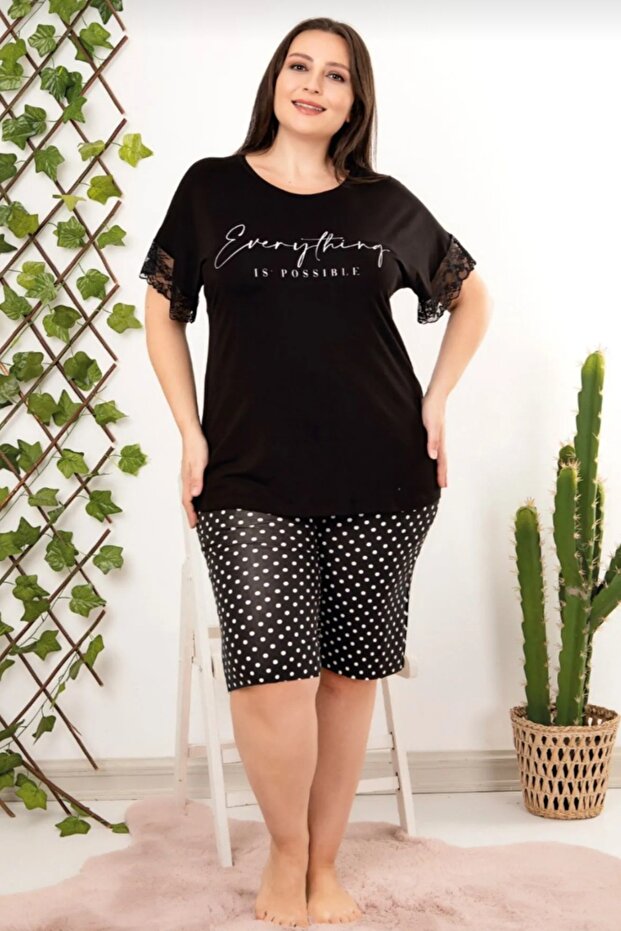 Plus Size Pajama Set with Shorts - 2