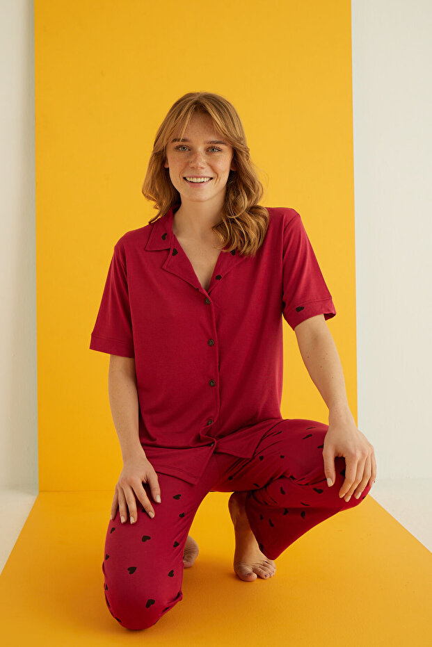 VİSKON DÜĞMELİ PİJAMA TAKIMI - 1