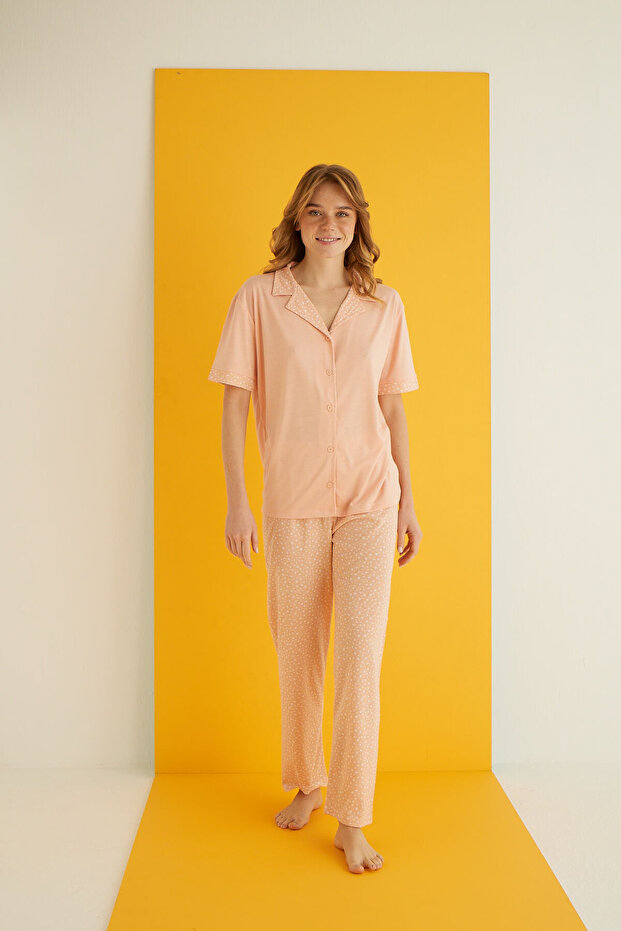 طقم بيجامة بأزرار فيسكوز - 2