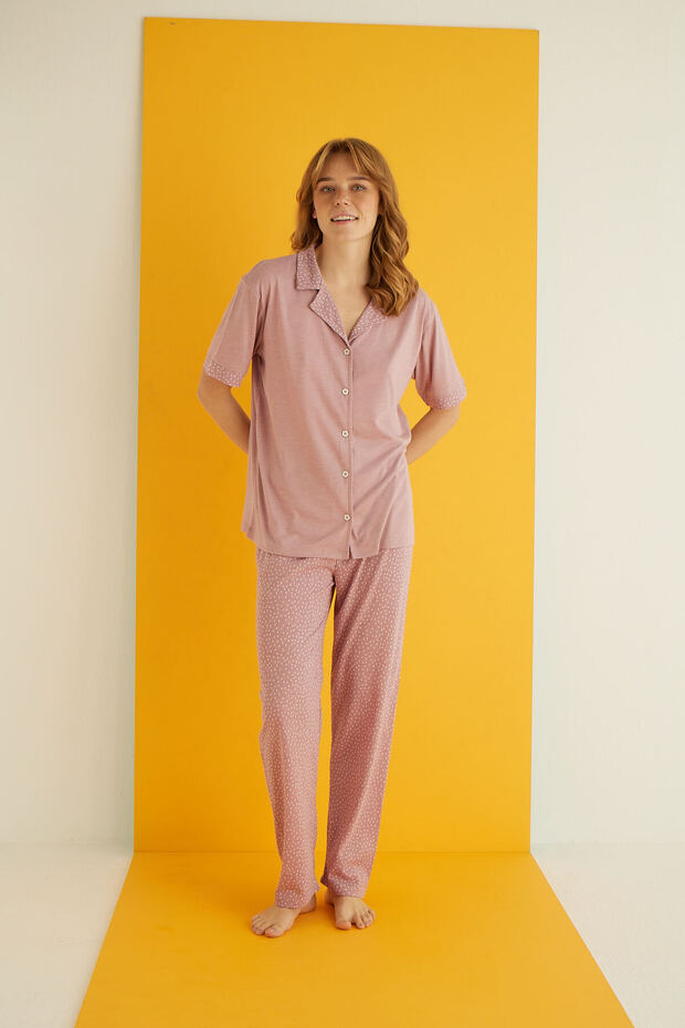 طقم بيجامة بأزرار فيسكوز - 2