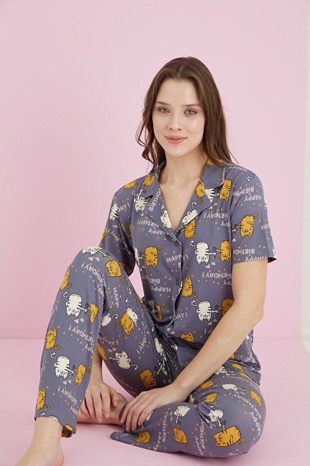 طقم بيجامة بأزرار من الخيزران - 1