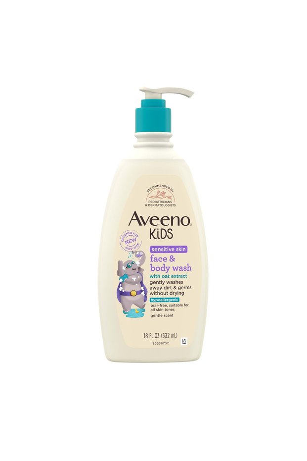 Aveeno Kids Sensitive Skin Face & Body Wash with Oat Extract, Tear-Free, Hypoallergenic, 18 fl. oz