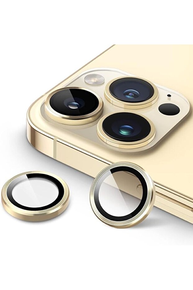واقي عدسة الكاميرا ذهبي اللون فائق التحمل ومضاد للخدش متوافق مع هاتف iPhone 13 Pro/13 Pro Max