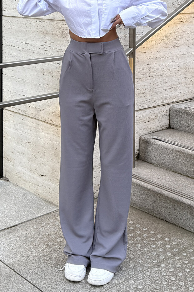 Women's Gray Lycra Velcro Closure Comfortable Palazzo Trousers