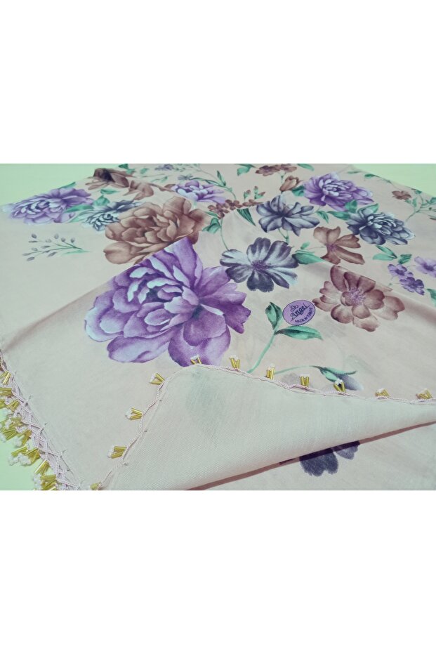 Handmade Patterned Hand Embroidered Cheesecloth with Ring Beads on the Writing Edge Yemeni, Scarf, 4 Sides Embroidered