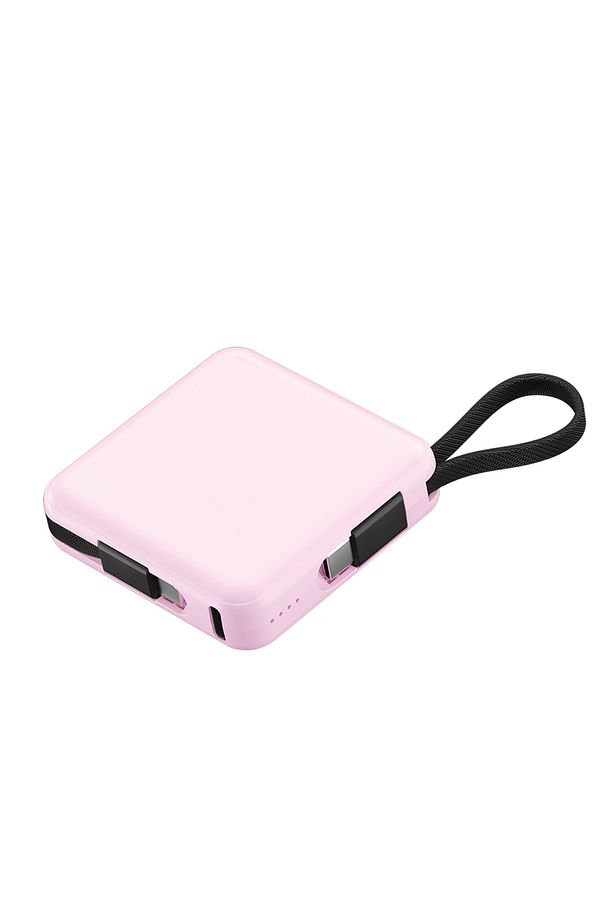 Lightning ve Type-C Kablolu Dijital LED Göstergeli Askılı Powerbank 5000mAh Pembe - 2