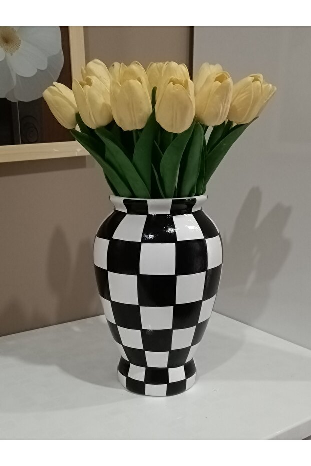Ceramic, Hand Painted, Checkerboard Patterned Vase Shah Cube - 2