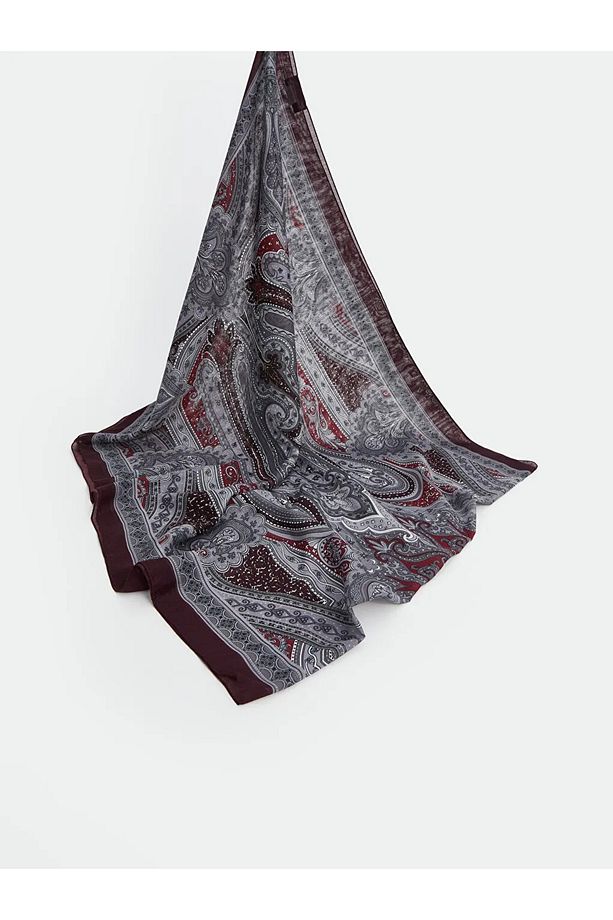 LCW Modest Bordo Desenli Kadın Vual Şal - 1