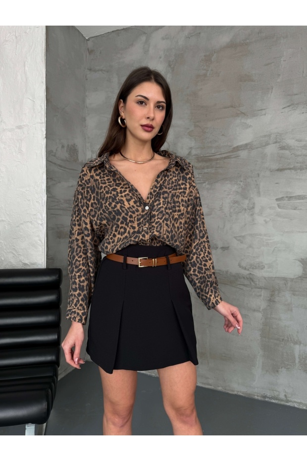 Siyah Atlas Kemerli Şort Etek - 2