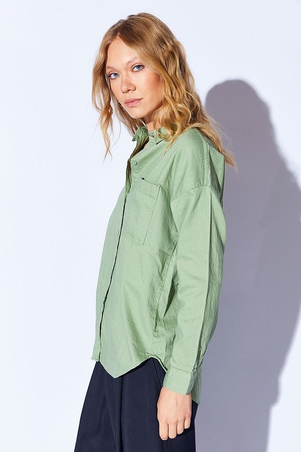 Çağla Oversize tek cepli gabardin rahat kesim soft dokulu pamuk kadın gömlek  | MKW168174-01 - 8