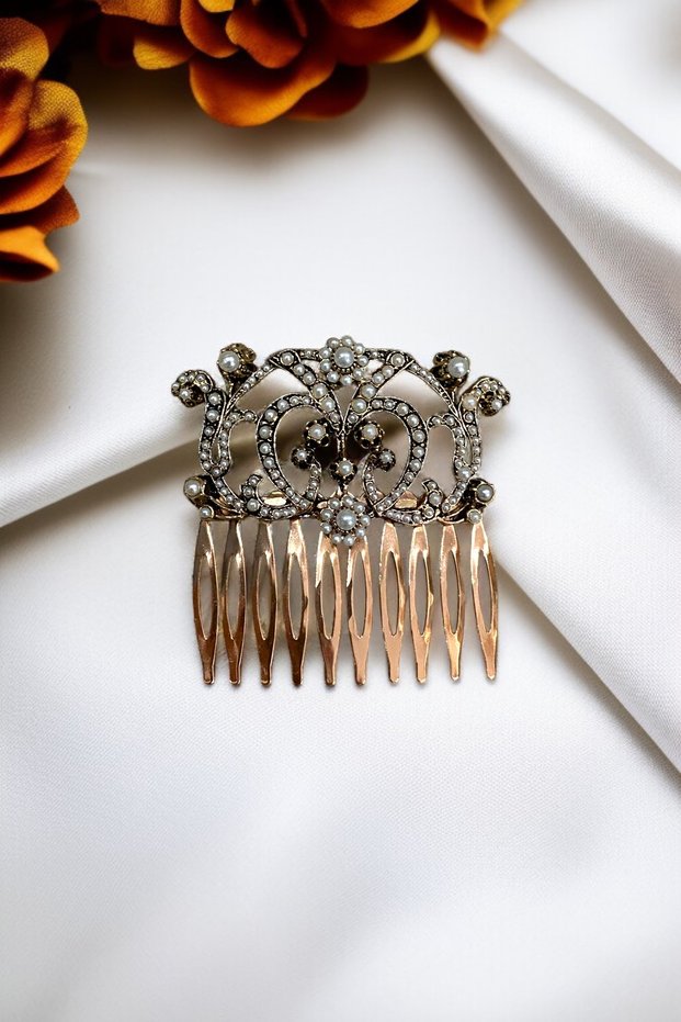 Vintage Comb Bun Buckle with Crystal Stone
