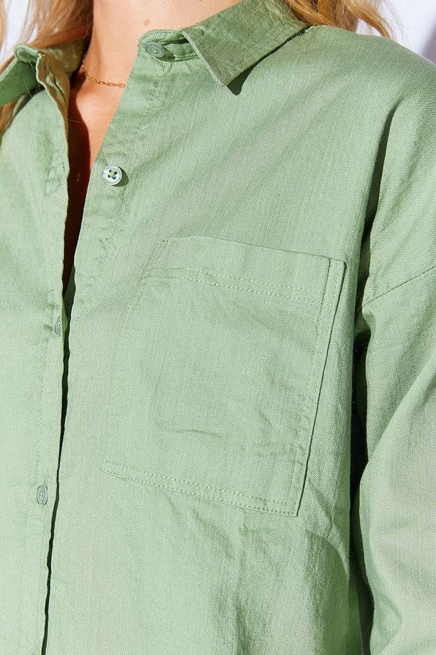 Çağla Oversize tek cepli gabardin rahat kesim soft dokulu pamuk kadın gömlek  | MKW168174-01 - 5