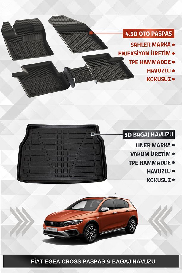 Fiat Egea Cross Uyumlu 4.5d Premium Paspas Ve Liner 3d Bagaj Havuzu Set - 1