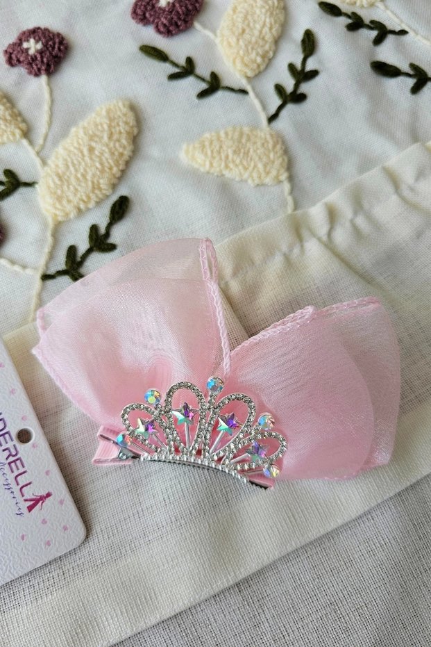 Pink Starry Zircon Stone Girls' Princess Crown Hair Clip - Elegant Stylish Party Birthday Hairpin