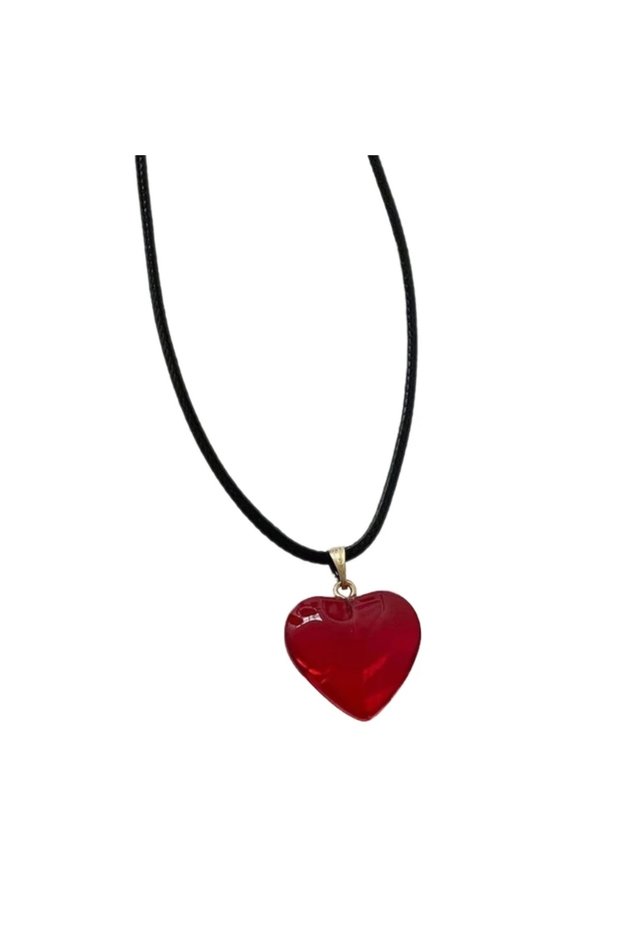 1pc Colorful Big Heart Shape Pendant Necklace Simple Transparent Glass Puffy Love Heart Beaded Clavi