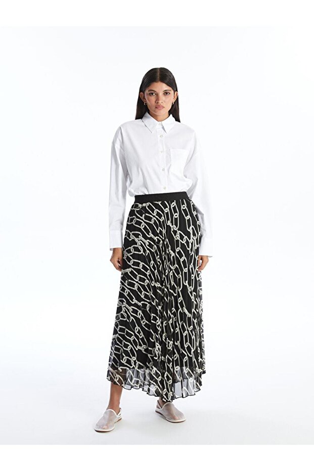 Comfortable Fit Patterned Women's Skirt with Elastic Waist (S4)