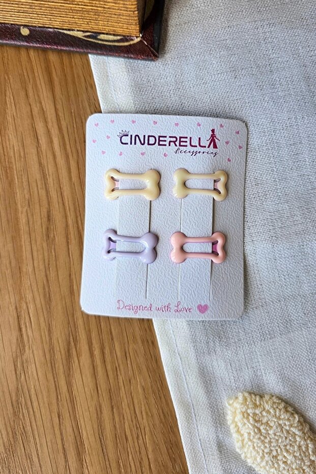 4-Piece Tiny Cute Bone Shaped Baby Girl Snap Buckle 2.5cm - Soft Colorful Snap Side Hair Clip