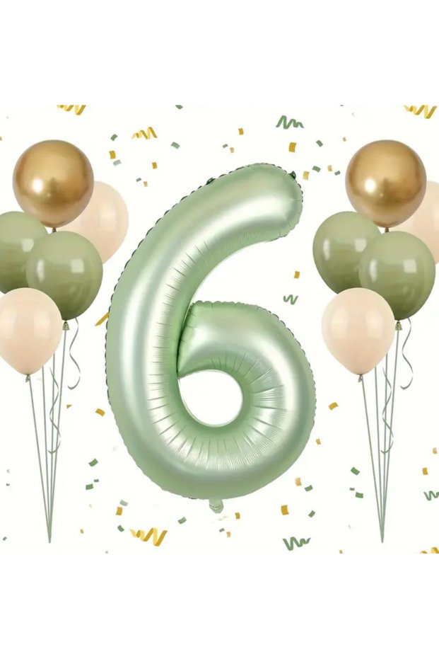 100 cm Mint Foil Numeral and Mold Green Gold Chrome Sea Sand Balloon Set 11 Pieces