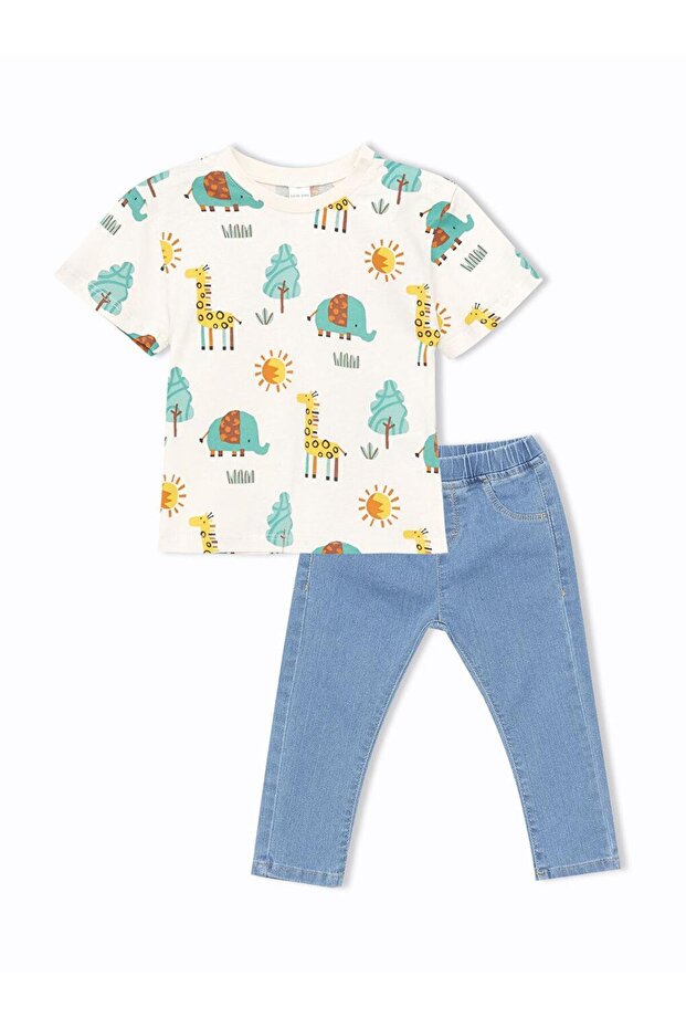 Crew Neck Short Sleeve Baby Boy T-Shirt and Pants 2-Piece Set (S4)