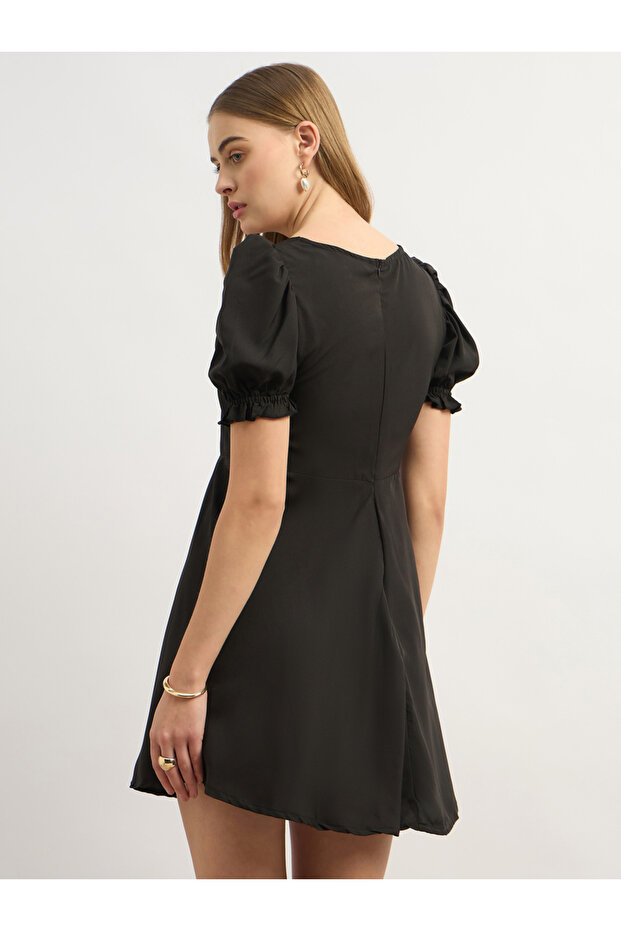 فستان قصير سادة بأكمام منفوخة وقصة A - 5