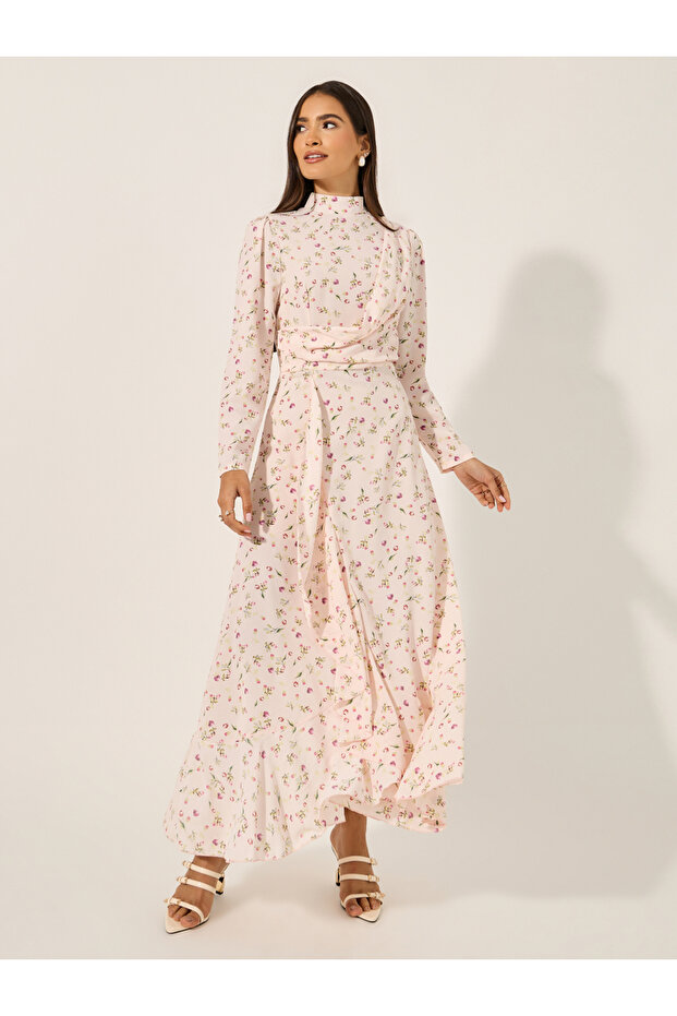 All-Over Print High Neck A-Line Maxi Dress