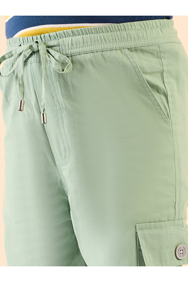 Solid Drawstring Waist Cargo Pants - 6