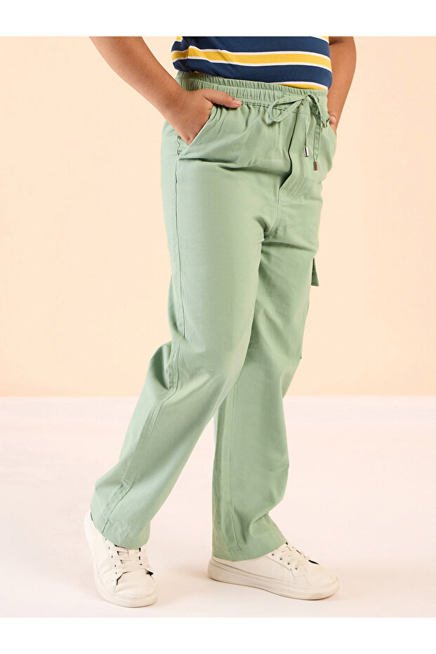 Solid Drawstring Waist Cargo Pants - 4