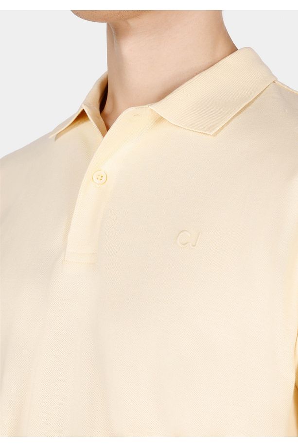 Regular Fit Polo Yaka Düz Erkek Sari Kısa Kol Tişört - 4
