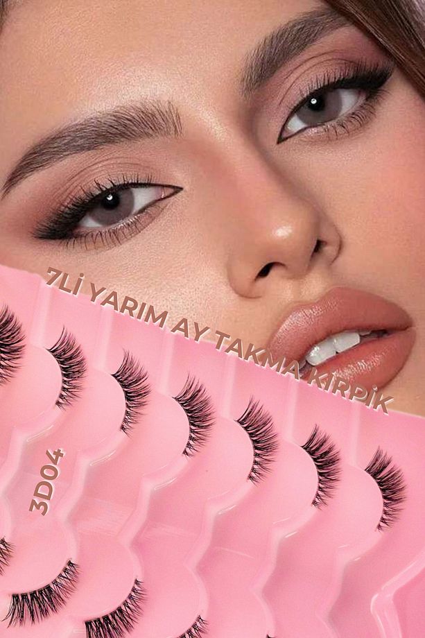 7Lİ YARIM BOY İPEK KİRPİK - 3D YARIM AY İPEK TAKMA KİRPİK - 3D04 - 1