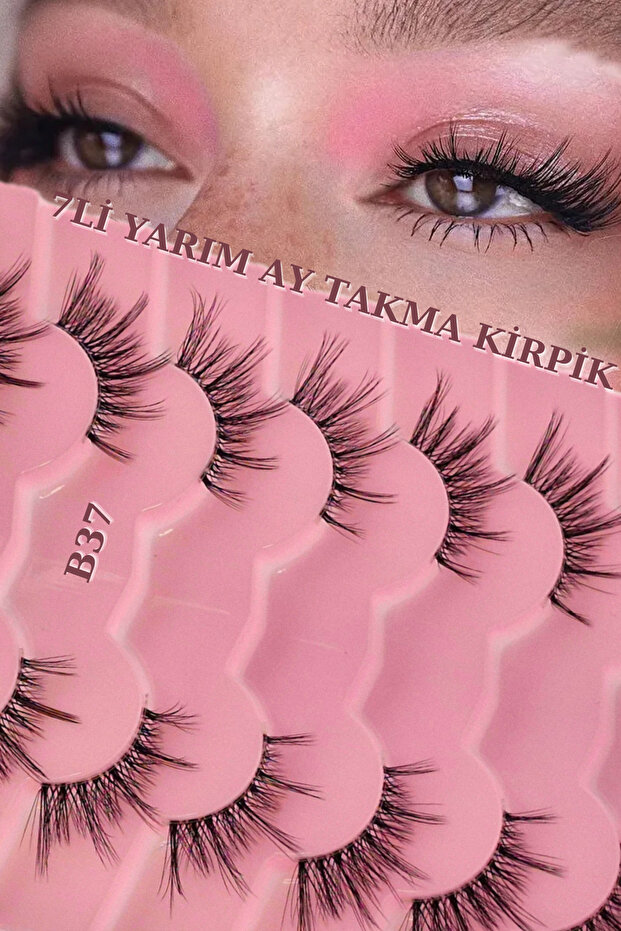 7Lİ YARIM BOY İPEK KİRPİK - 3D YARIM AY İPEK TAKMA KİRPİK - B37 - 1