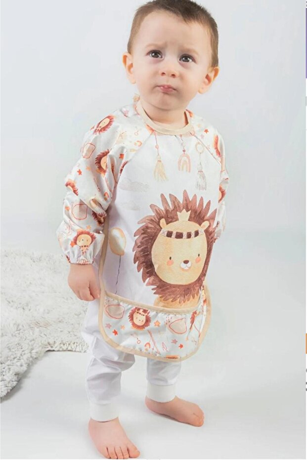 Lion Patterned Baby Sleeves Liquid Proof Food and Activity Bib