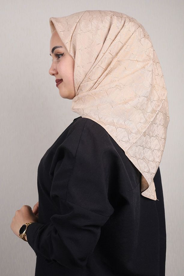 Piramit Kendinden Desenli Monogram Floş Eşarp - Desen-02 - Renk-09 - 1
