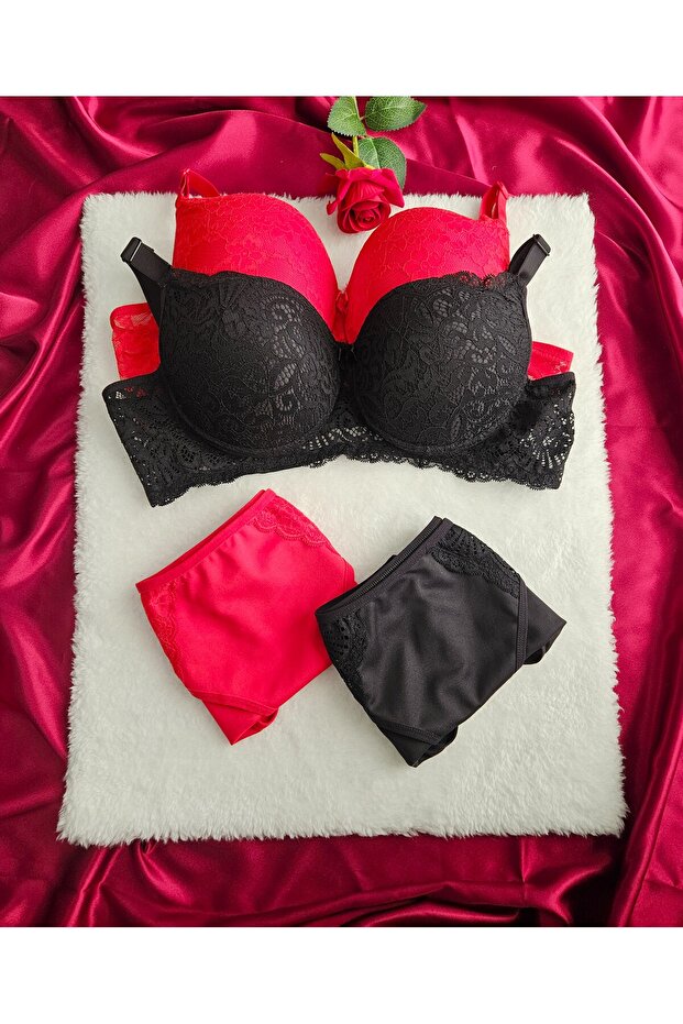 Women's Supported Lace Padded Underwire (Wired) 2-Piece Economical Package Bra Set
