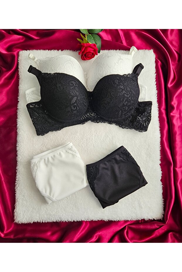 Women's Supported Lace Padded Underwire (Wired) 2-Piece Economical Package Bra Set