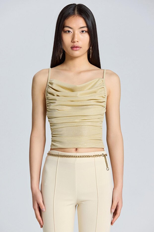 2612 Gathered Shiny Blouse