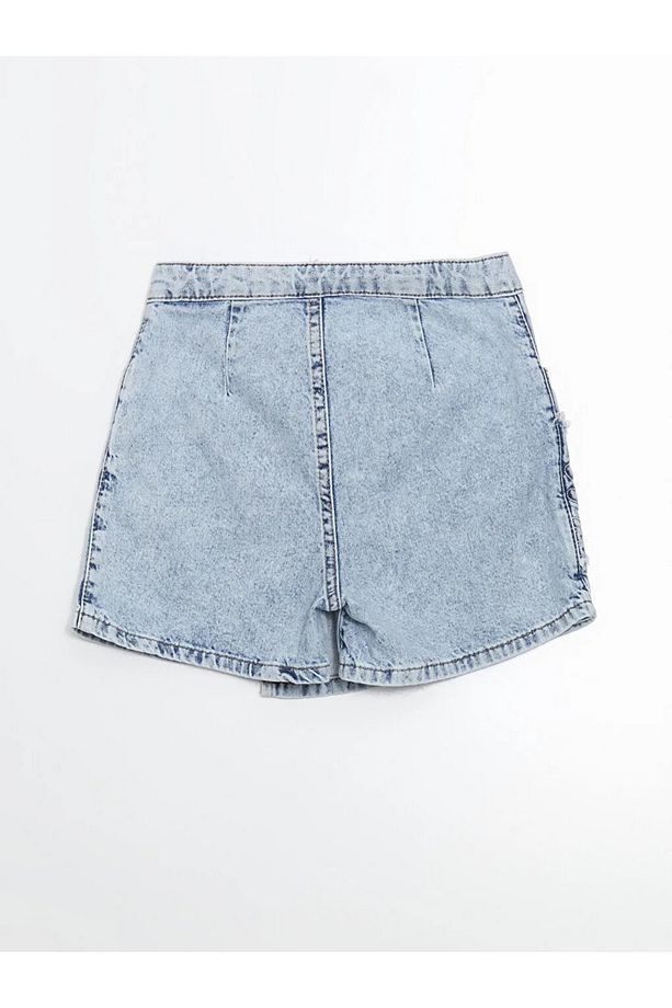 LCW Kids Mavi Kelebek Nakışlı Kız Çocuk Jean Şort Etek - 3