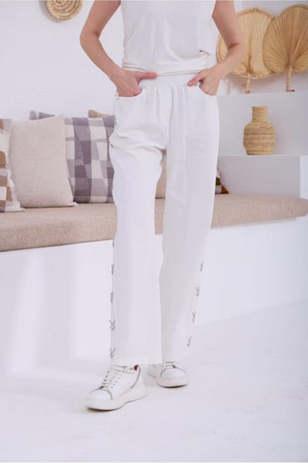 Kristal Taşlı Pantolon Mb20.89 Ekru - 2