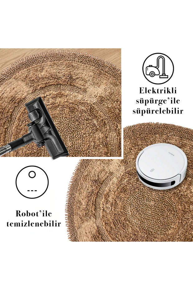 Macoroni Kahve Yuvarlak Oda Banyo Halısı Makinede Yıkanabilir %100 Pamuk Dokuma - 5