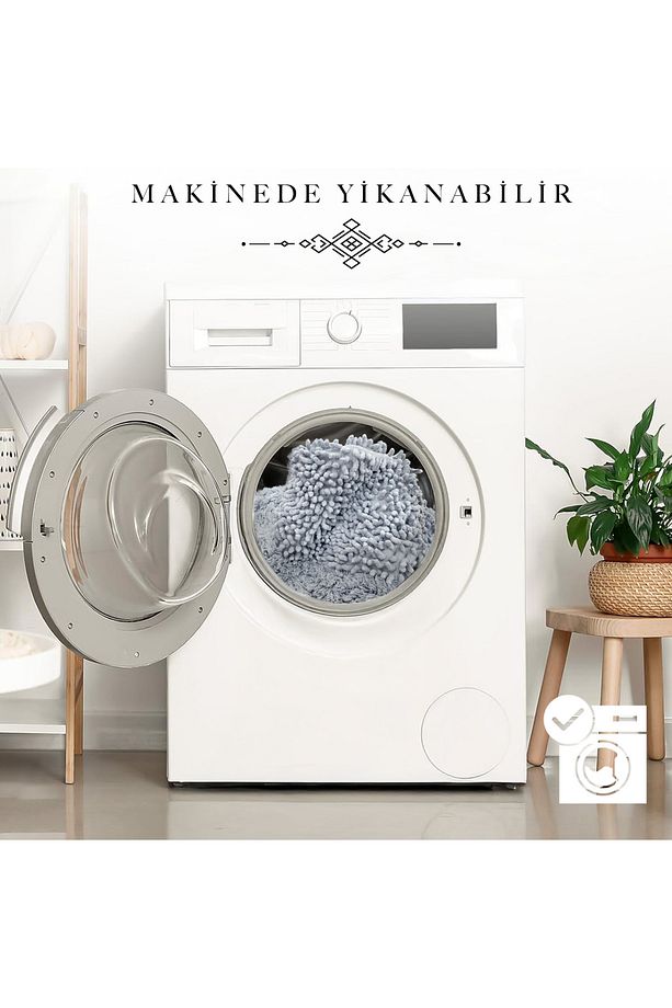 Macoroni Yuvarlak Gri Oda Banyo Halısı Makinede Yıkanabilir %100 Pamuk Dokuma - 7