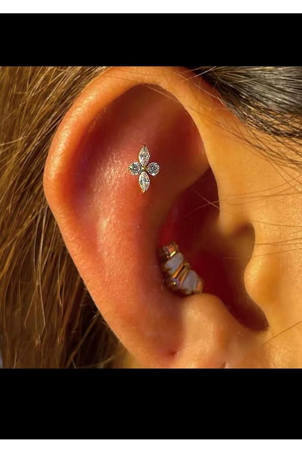 1 ADET G23 TİTANİUM ( TİTANYUM) ZİRKON TAŞLI TRAGUS HELİX CONCH KIKIRDAK LOBE UYUMLU PİERCİNG - 1