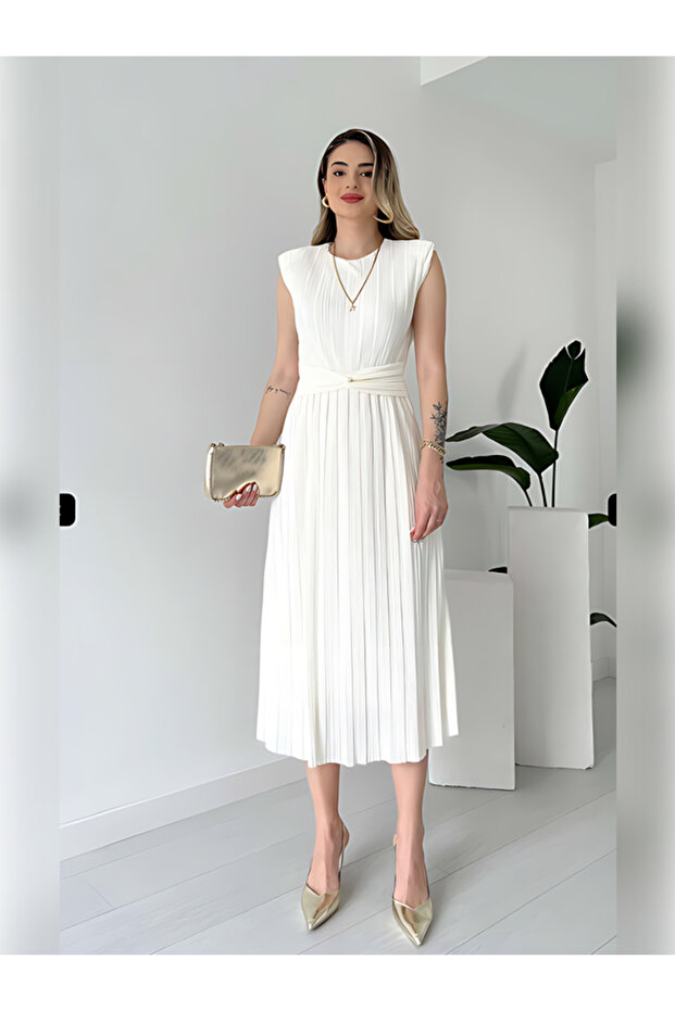 Bel Detaylı Piliseli DANIEL Elbise - 3