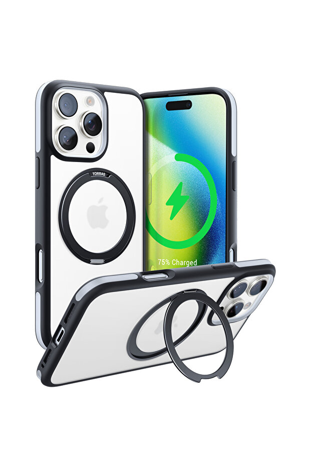 360° Rotatable MagSafe Case for iPhone 16 Pro Max, Military-Grade, Stand, Ring Holder, Black