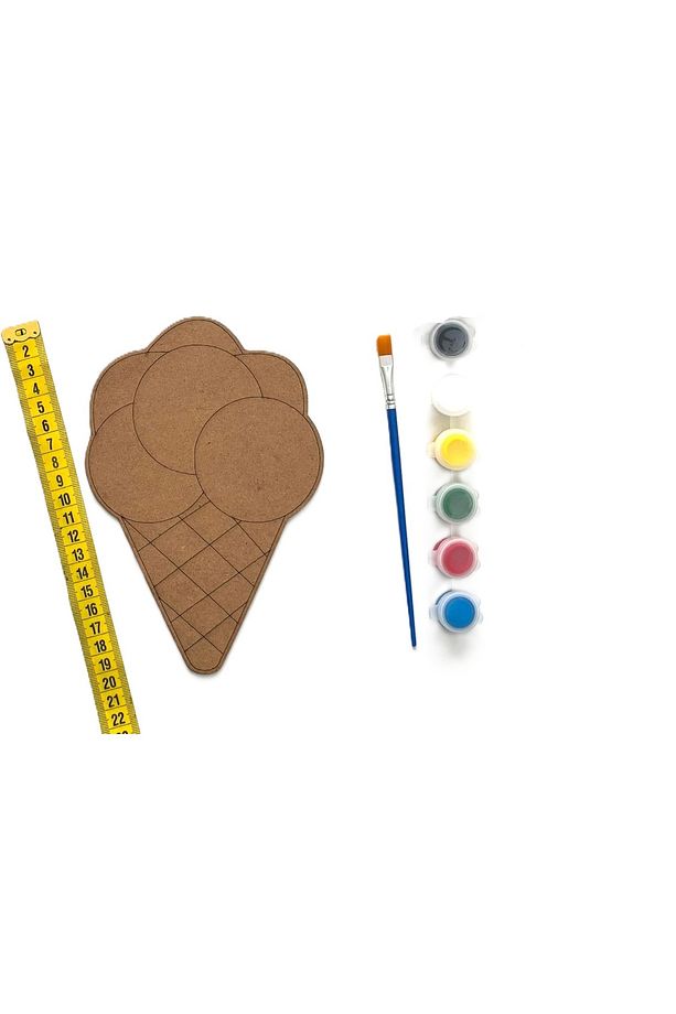 10'lu Paket Ahşap Boyama Külah Dondurma Ahşap Boyama Dondurma Boyama (10 FIRÇA 5 BOYA) - 3