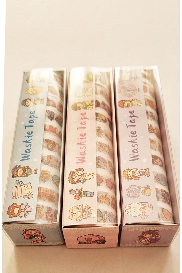 30 Adet (3 Paket 10'lu) Simli Stickerli Bant 15mm x 1m x 10 x 3 Pembe Lila Mavi Seri - 5