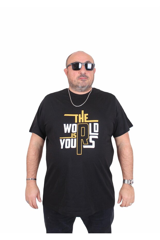 Men's Plus Size Crew Neck T-Shirt the World 25170 Black