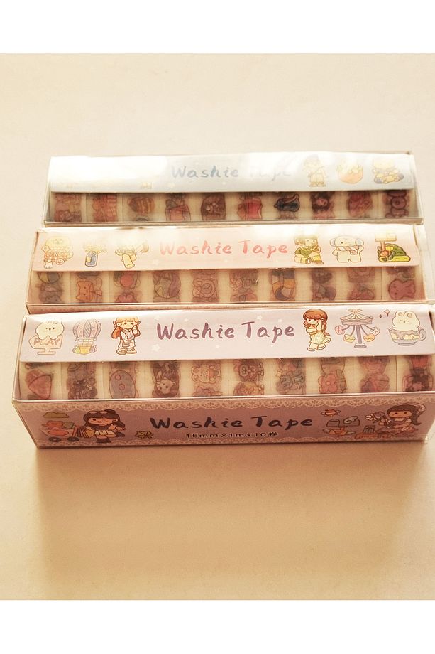 30 Adet (3 Paket 10'lu) Simli Stickerli Bant 15mm x 1m x 10 x 3 Pembe Lila Mavi Seri - 4