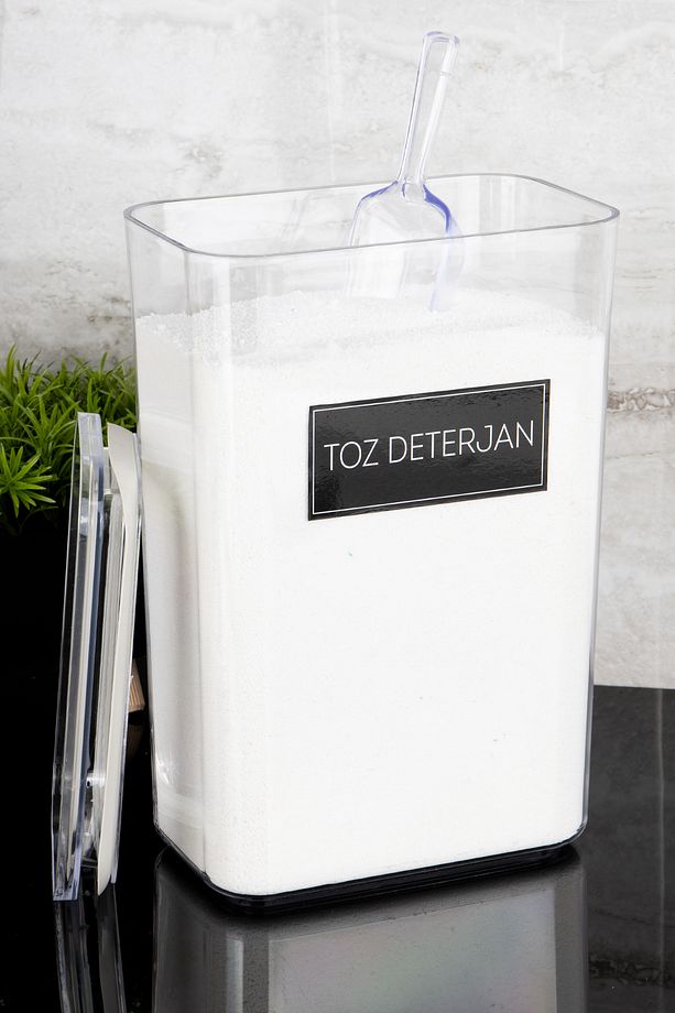 Toz Deterjan Etiketli Ölçekli Deterjan Kutusu Saklama Kabı 3000ml Mika - 4