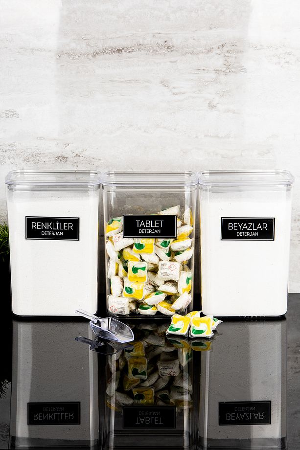 3lü Deterjan Kutusu Seti Ölçekli Renkliler Beyazlar Tablet Deterjan Etiketli 3000ml Mika - 5