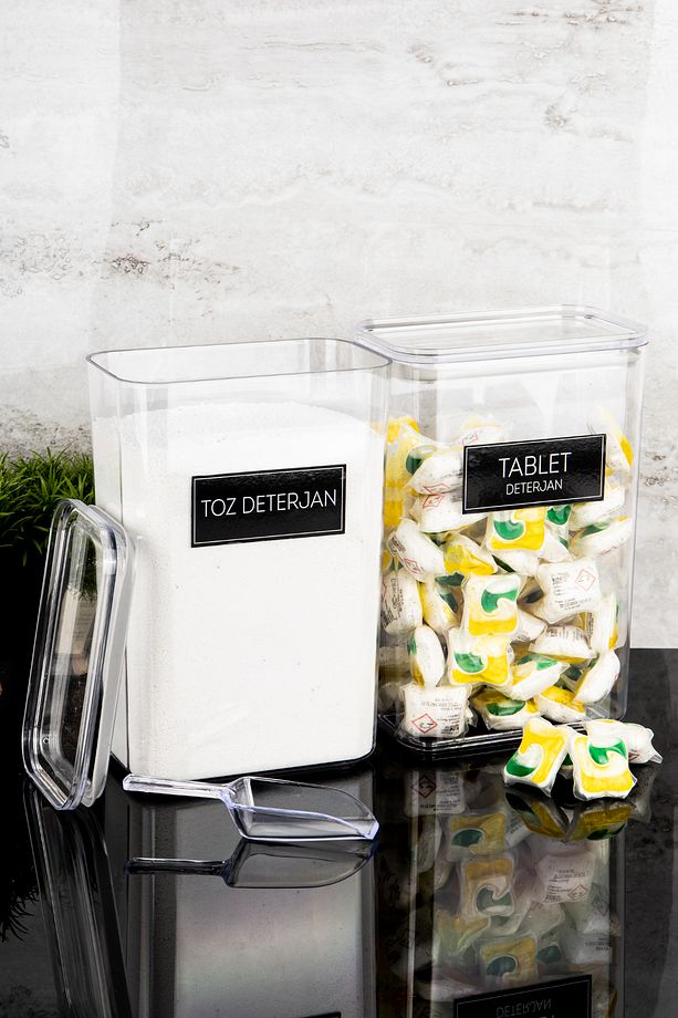 2'li Deterjan Kutusu Seti Ölçekli Toz Deterjan Tablet Deterjan Etiketli 3000ml Mika Deterjanlık Seti - 6