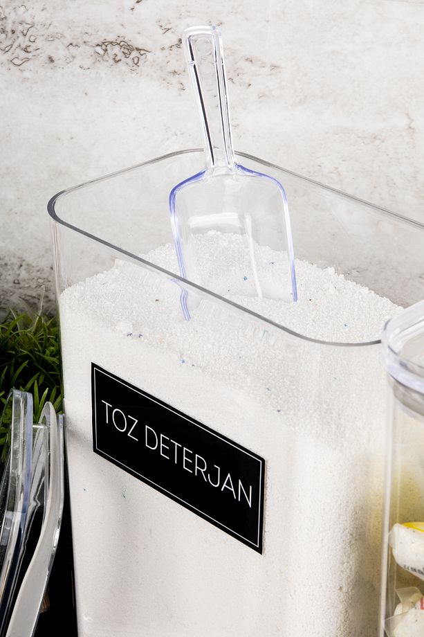 2'li Deterjan Kutusu Seti Ölçekli Toz Deterjan Tablet Deterjan Etiketli 3000ml Mika Deterjanlık Seti - 7